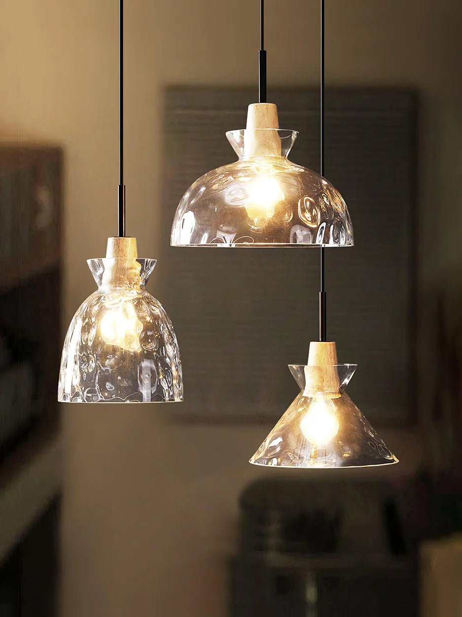 Glass Wood Pendant Light