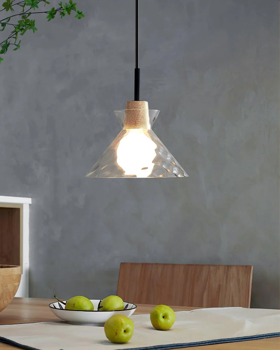 Glass Wood Pendant Light