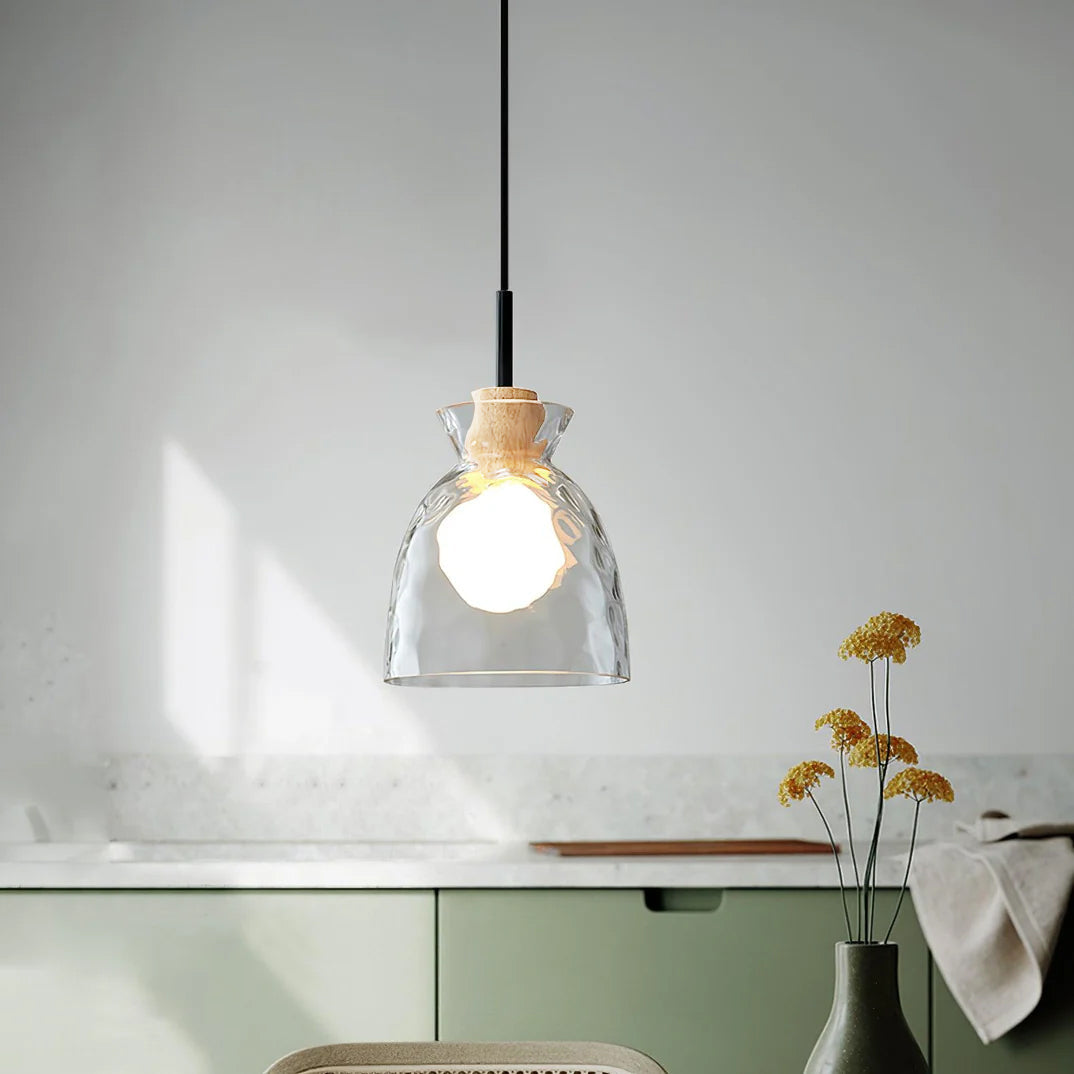 Glass Wood Pendant Light