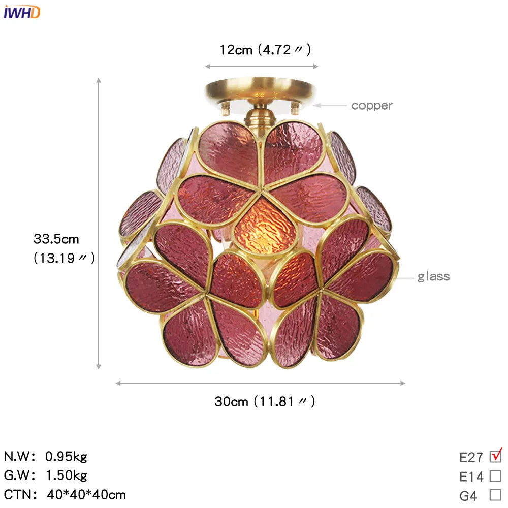 White Glass LED Ceiling Light Fixture, Nordic Modern Copper Ceiling Lamp