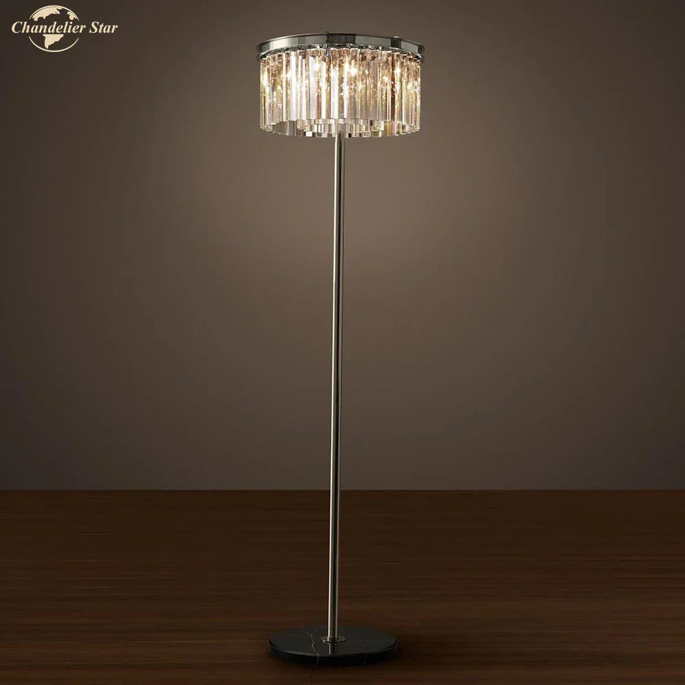 Industrial Crystal LED Floor Lamp Chrome Black Metal Standing Light