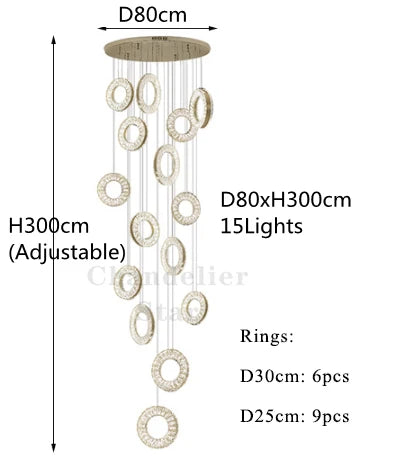 LED Crystal Chandelier Stainless Steel Pendant Light for Living Room