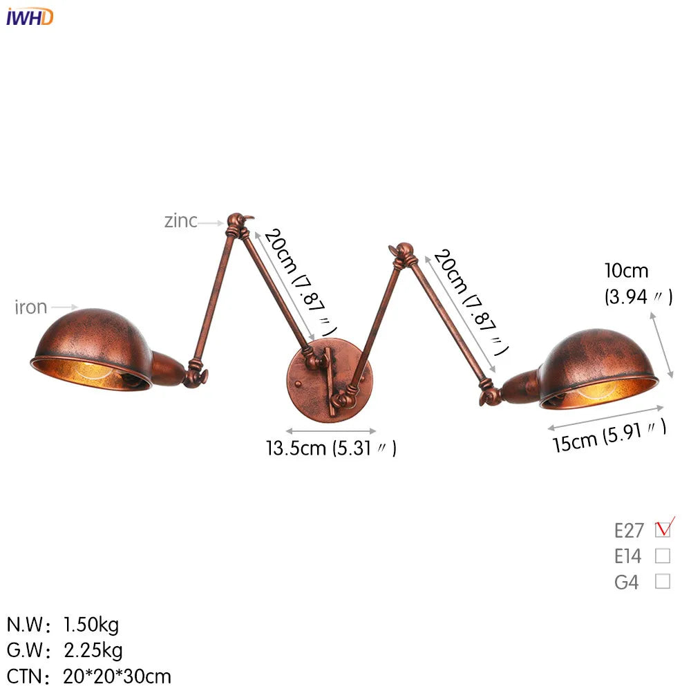 Loft Antique Edison 3-Head Black Wall Sconce Swing Arm Light