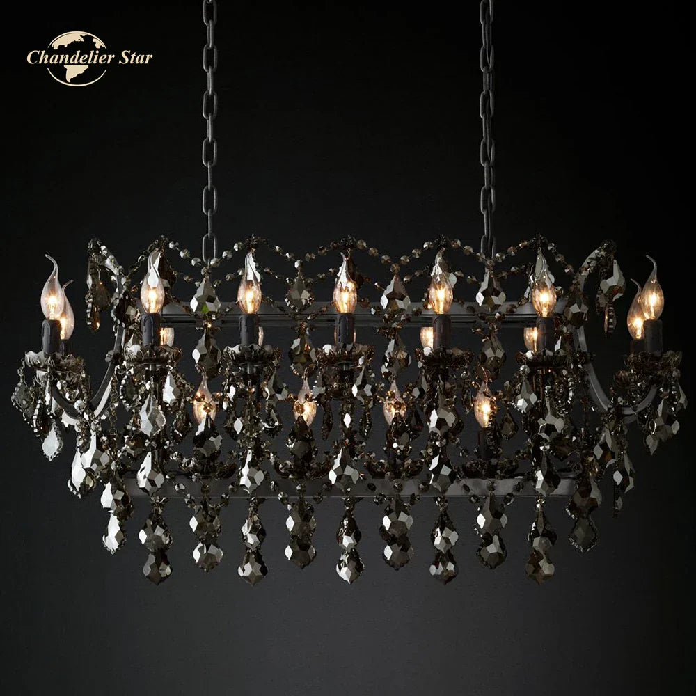 Smoke Crystal Chandelier LED Rectangular for Kitchen Island Dining
