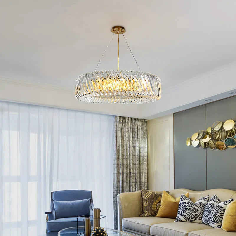 Oval LED Glass Chandelier Lighting in Gold & Silver Stainless Steel
