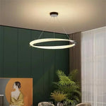 Black Circle Chrome Chandelier for Indoor Living Room Bedroom Kitchen Loft Office Hall