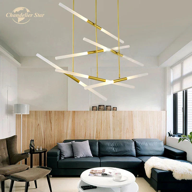Nordic Iron Glass LED Chandelier Modern Living Room Bedroom Pendant Light