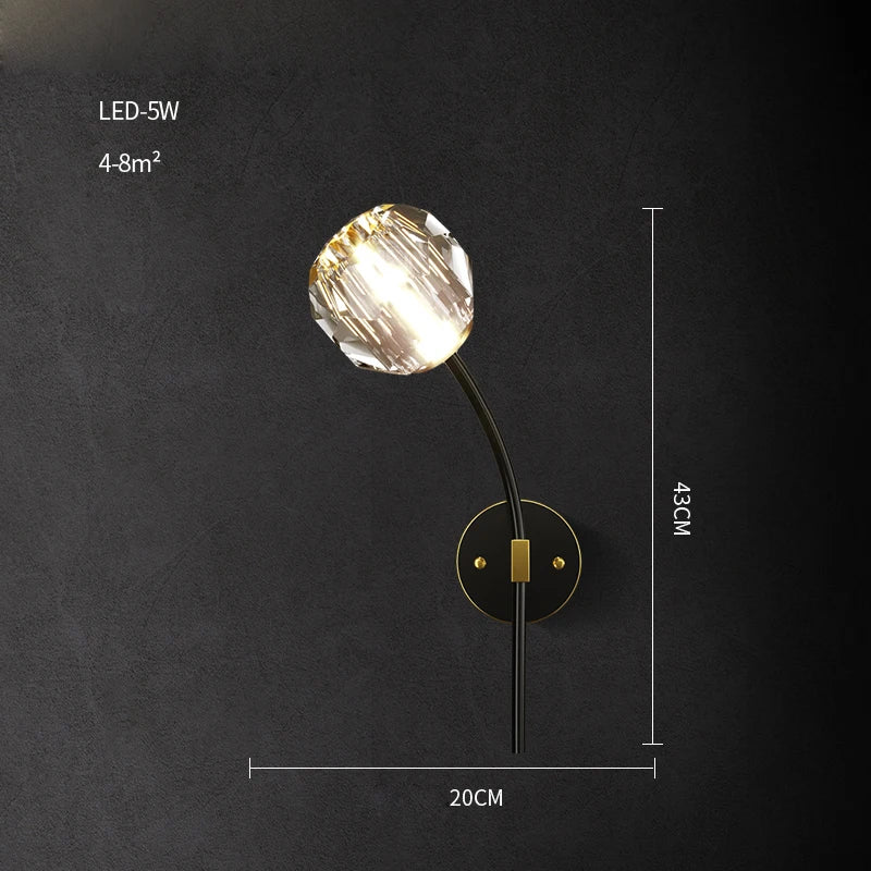 Crystal LED Wall Sconce for Bedroom Corridor - Designer Black Gold Wall Light