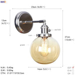 Modern Amber Glass Ball LED Wall Lamp for Home Bedroom Stair Mirror