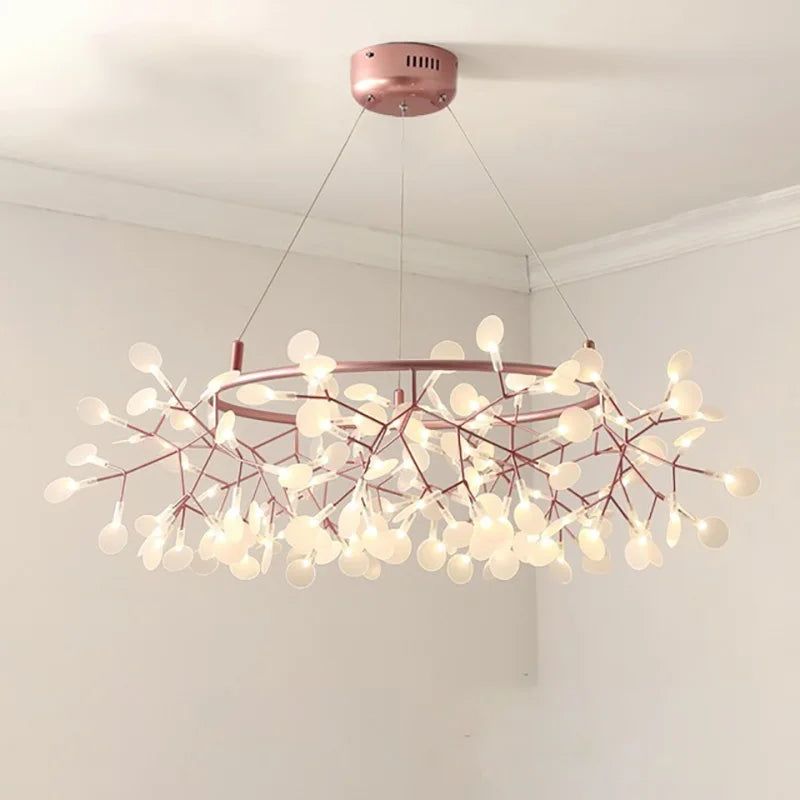 Heracleum Chandeliers: Modern Black/Rose Gold Round Firefly Lamp Branch Design
