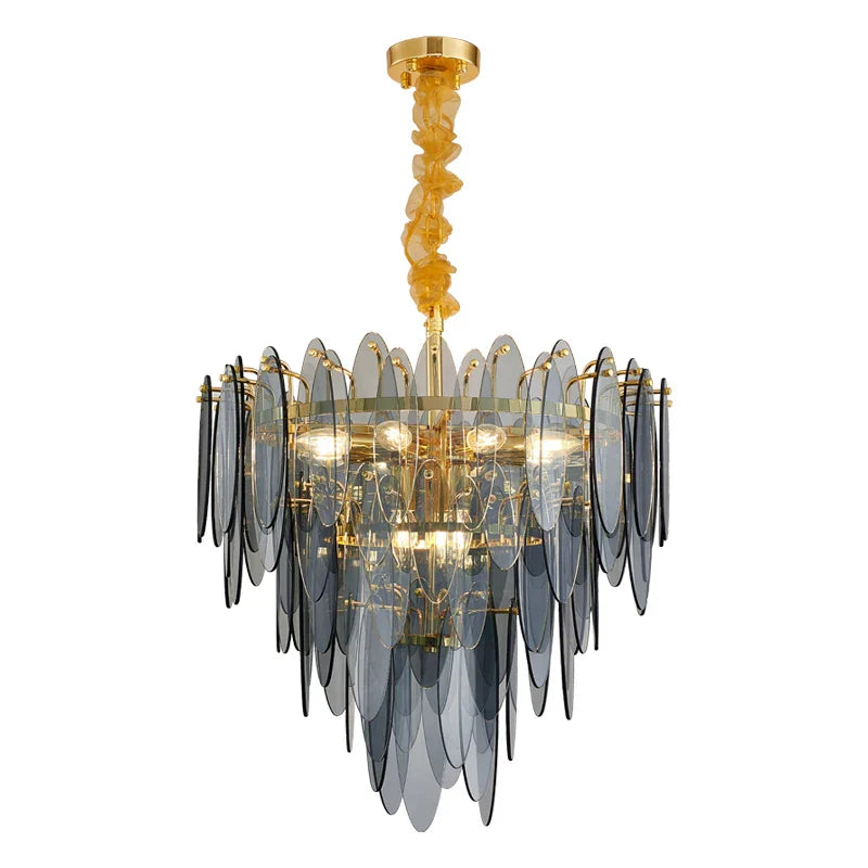 Art Deco Glass Iron LED Chandelier for Dinning Room