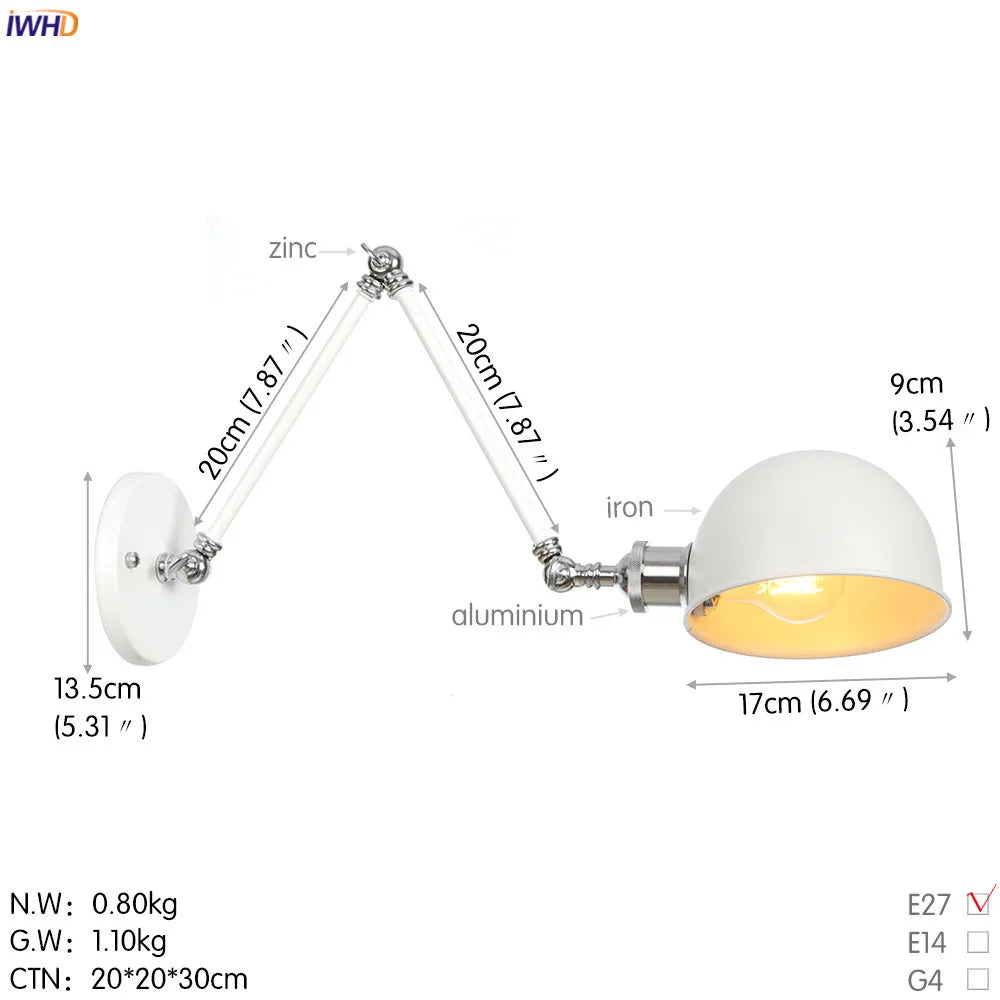 Afralia™ Swing Arm Industrial Wall Sconce Vintage Home Lighting White Retrouxe