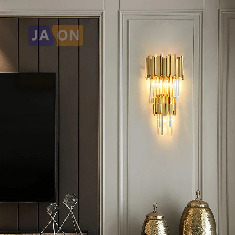 Crystal Clear LED Wall Sconce Chrome Silver Gold Wall Light for Bedroom