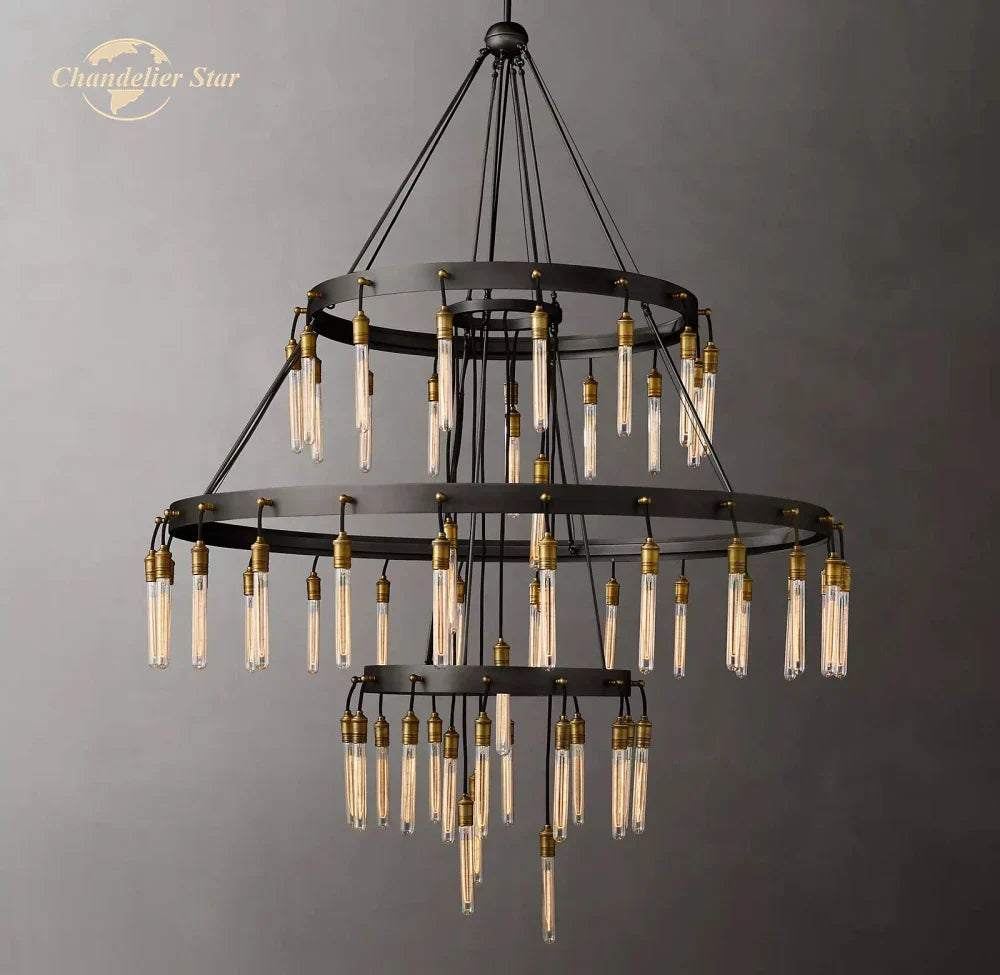 Axis Black Brass LED Round Chandelier for Living & Dining Room