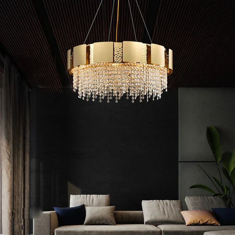 Golden Crystal Stainless Steel Pendant Light for Stylish Foyer