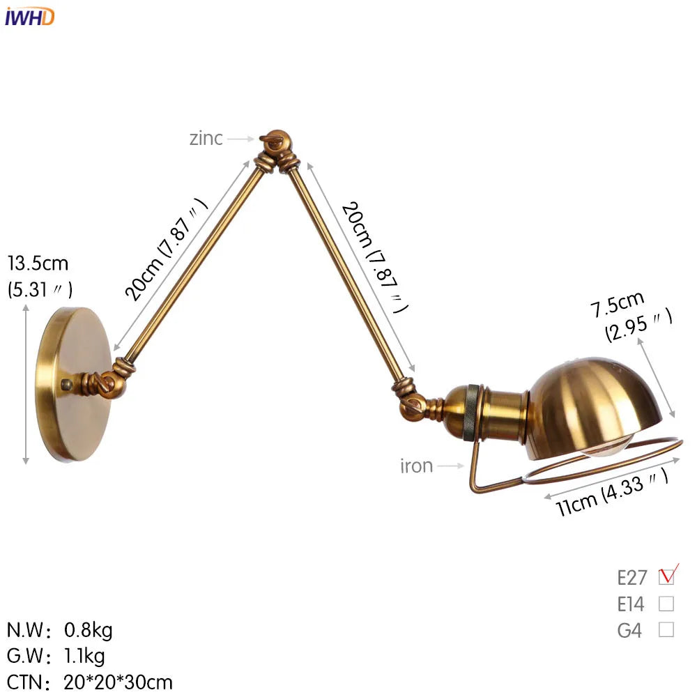 Antique Black Wall Lamp Vintage Industrial Sconce LED Applique Murale