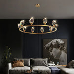 Crystal Copper Round Chandelier: Elegant LED Suspension Lamp for Dinning Room
