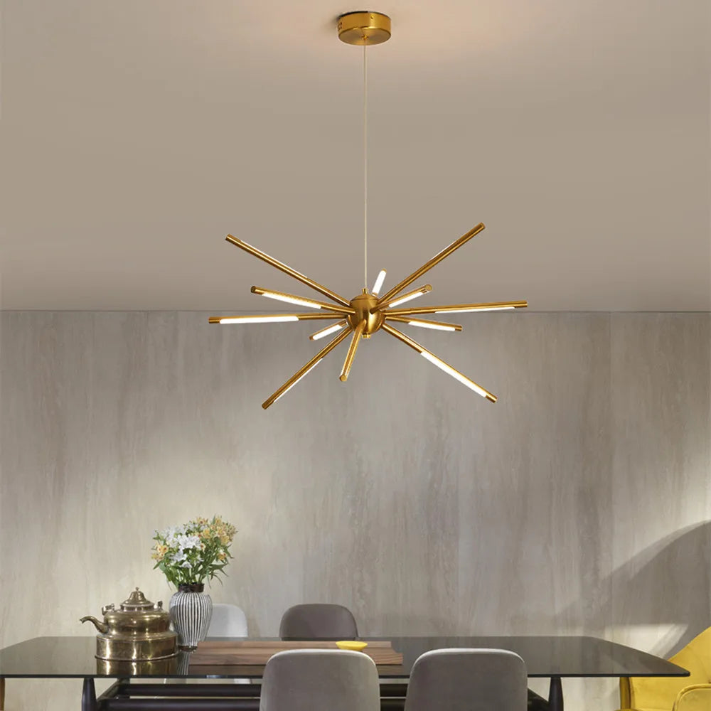 Modern Gold Iron Sputnik Chandelier for Living Room, Bedroom, Dining Room
