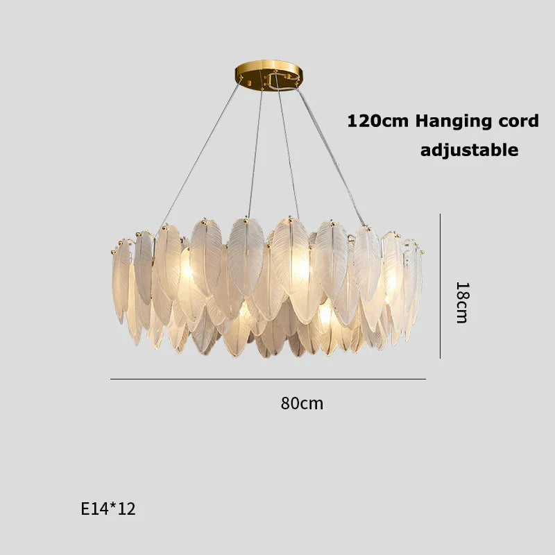 White Glass Feather LED Chandelier for Foyer