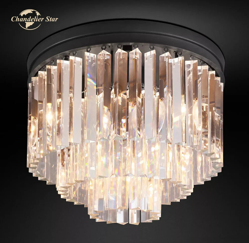 Crystal Flushmount Chandelier - Modern Ceiling Light for Living Room