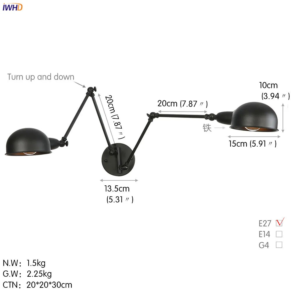 Loft Antique Edison 3-Head Black Wall Sconce Swing Arm Light