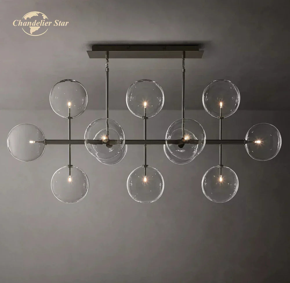 Farmhouse Clear Glass Linear Chandelier - Rustic Chic Pendant Lighting for Dining Room