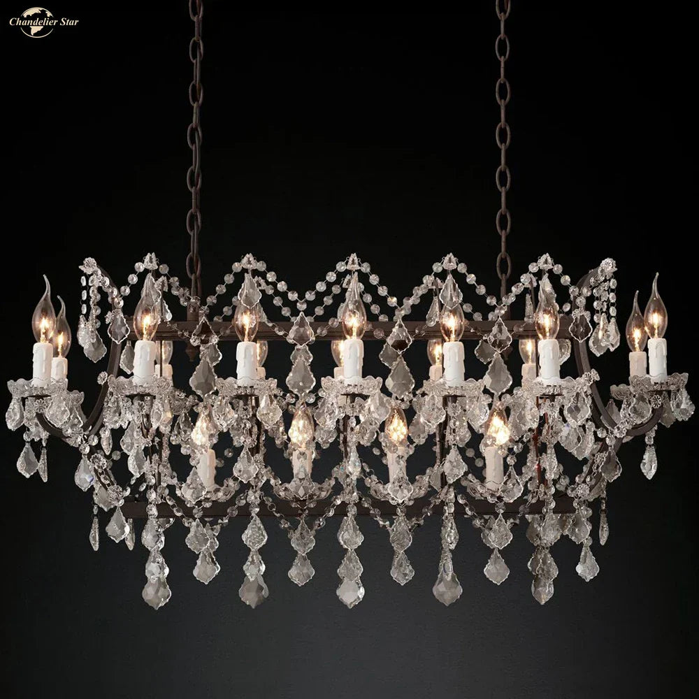 Iron Crystal LED Chandelier: 19th Century Style Kitchen Pendant Light