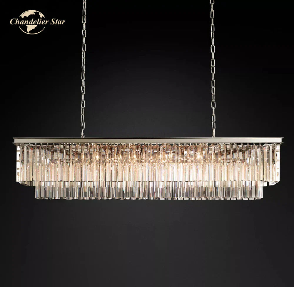 LED Rectangular Crystal Chandelier for Dining Living Kitchen Island