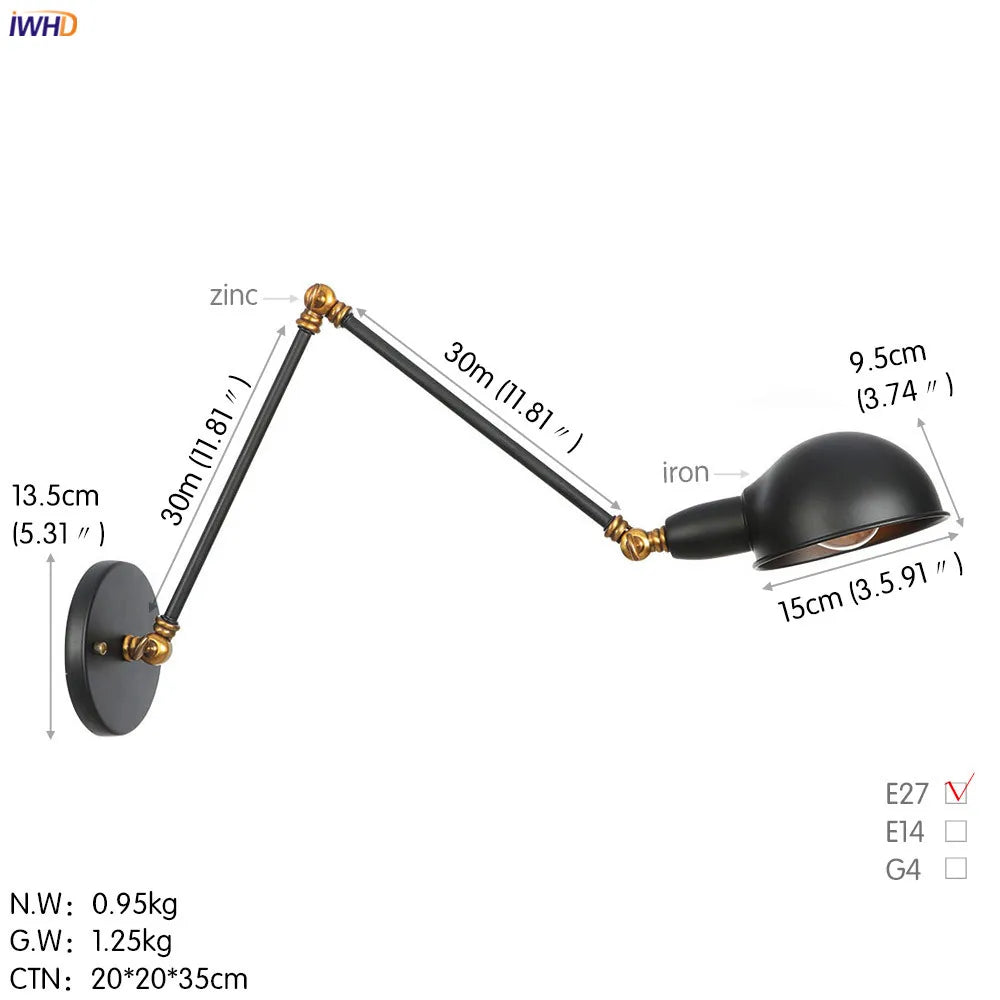 Loft Antique Edison 3-Head Black Wall Sconce Swing Arm Light