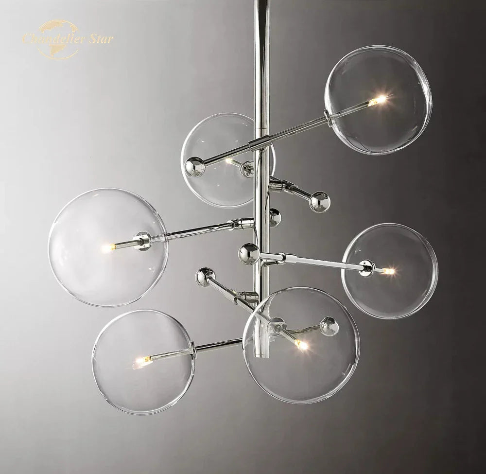 Modern Black Brass Chandelier Clear Glass Globe Island Pendant Lights
