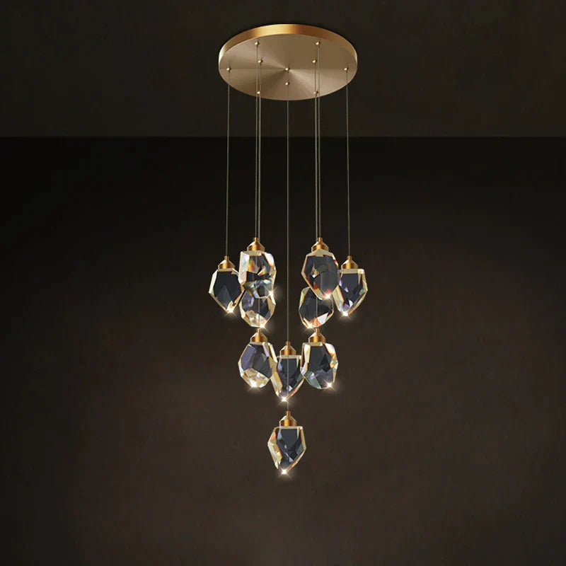 Crystal Stone Copper Chandelier - LED Postmodern 2025 Lighting for Staircase