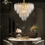LED Glass Metal Leaf Chandelier: Luxury Postmodern Lighting for Home Decor, Bedroom, Living Room