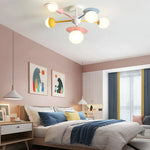 Kids Nordic Glass Chandelier LED Ceiling Light - Blue Pink Cartoon Theme