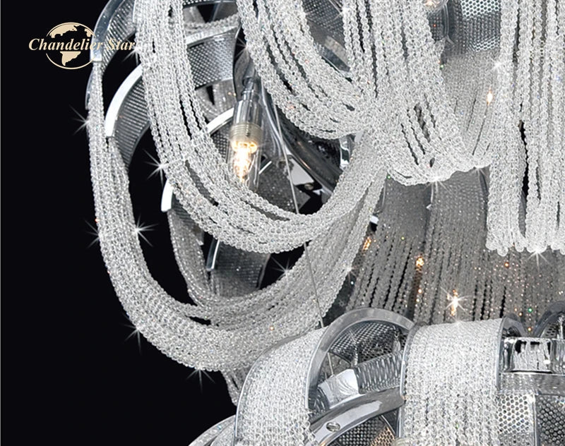 Crystal Circle LED Tassel Chandelier: Modern Luxury Pendant Hanging Light Fixture for Bedroom and Living Room
