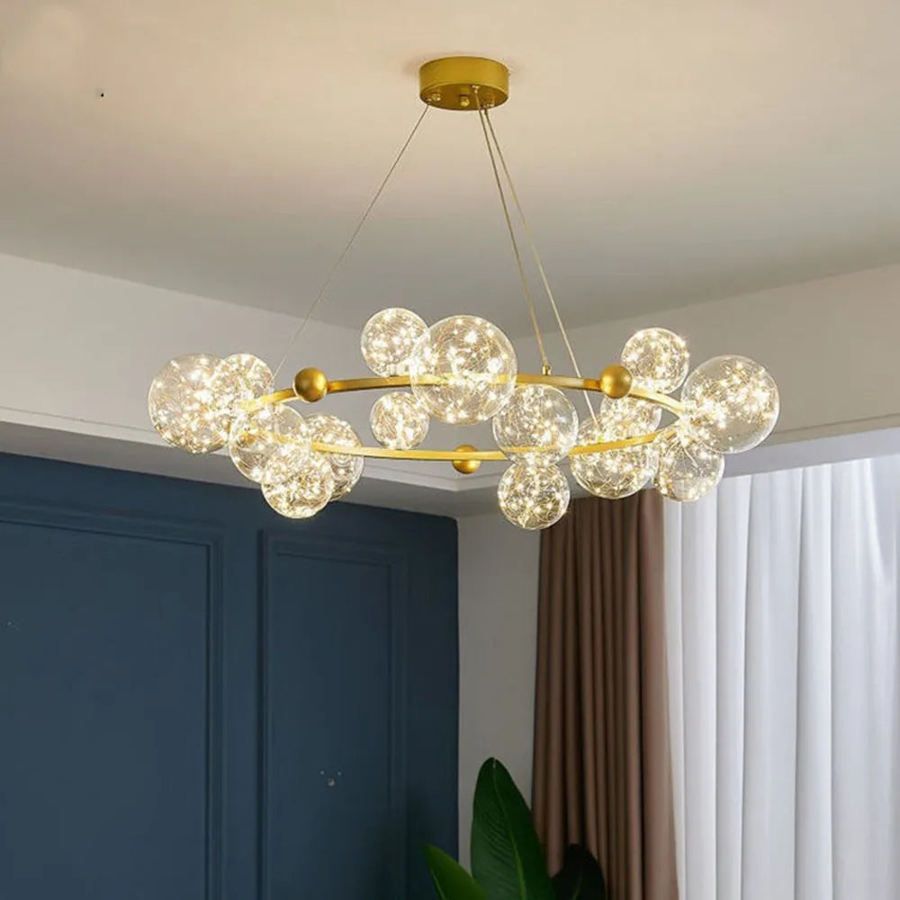 Gold LED Glass Bubble Chandelier for Dining Room and Restaurant