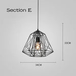 Cage Light Frame Pendant Industrial Single Head Black Nordic Creative Fixture