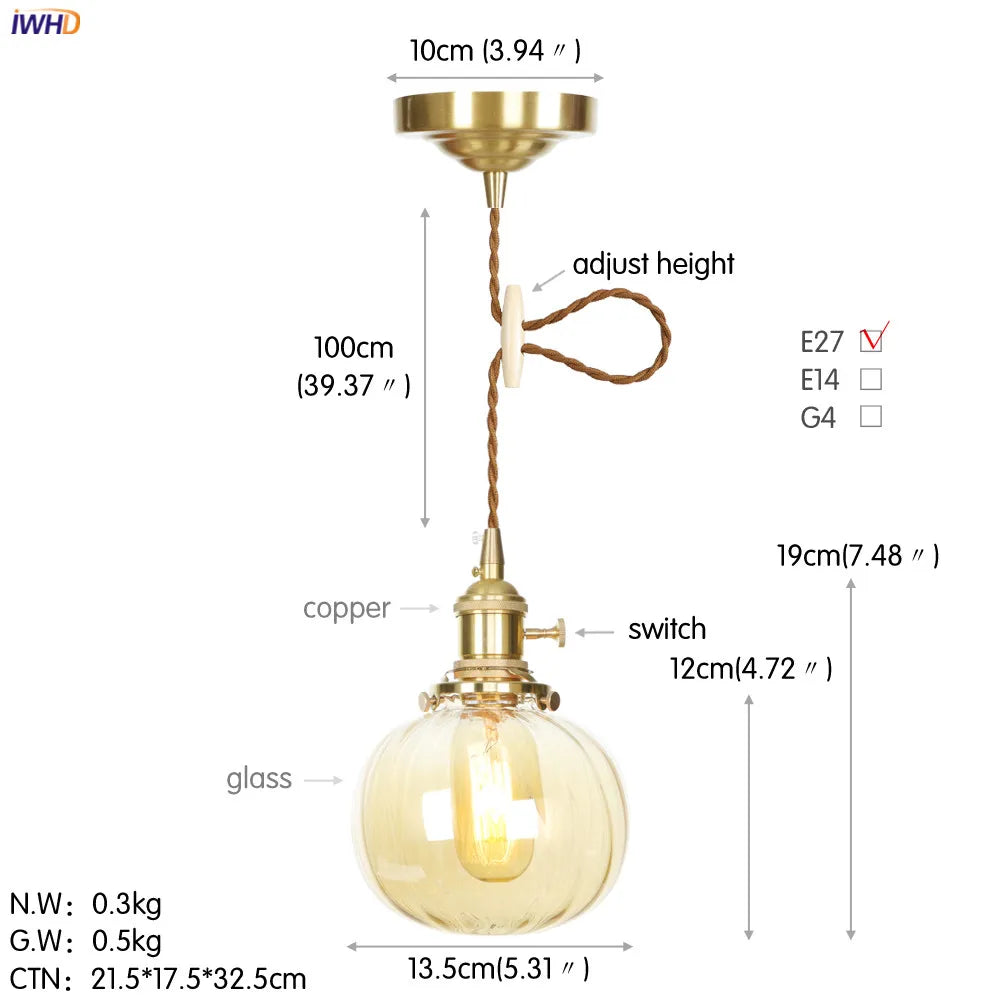 Nordic White Glass Pendant Lights with Japan Copper Finish