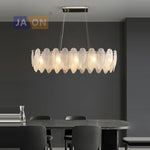 White Glass Feather LED Chandelier - Designer Oval Goose Feather Lighting