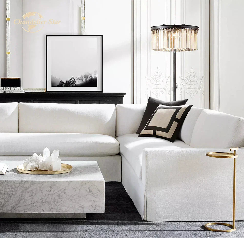 Industrial Crystal LED Floor Lamp Chrome Black Metal Standing Light