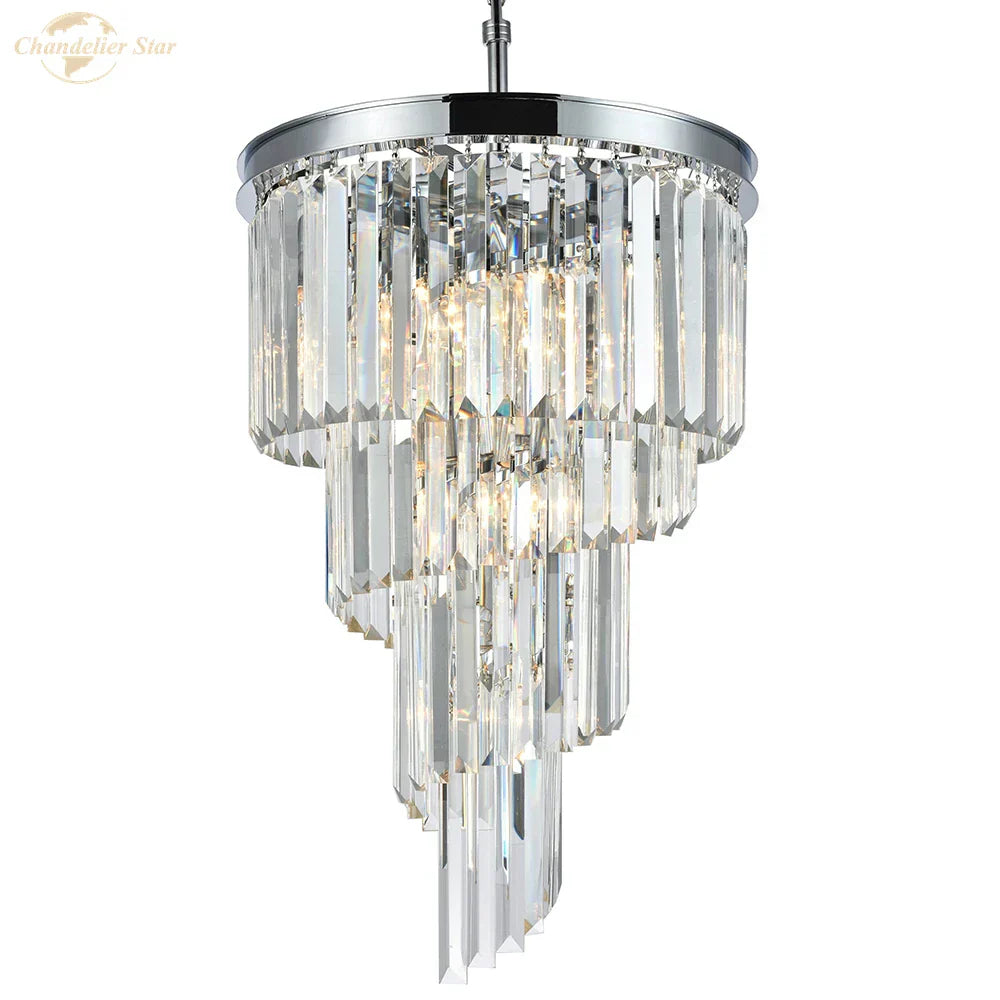 Luxury Prism LED Crystal Chandelier, Art Deco Spiral Design, Large Pendant Hanging Lamp