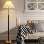Pleated Wood Floor Lamp with White Fabric Shade