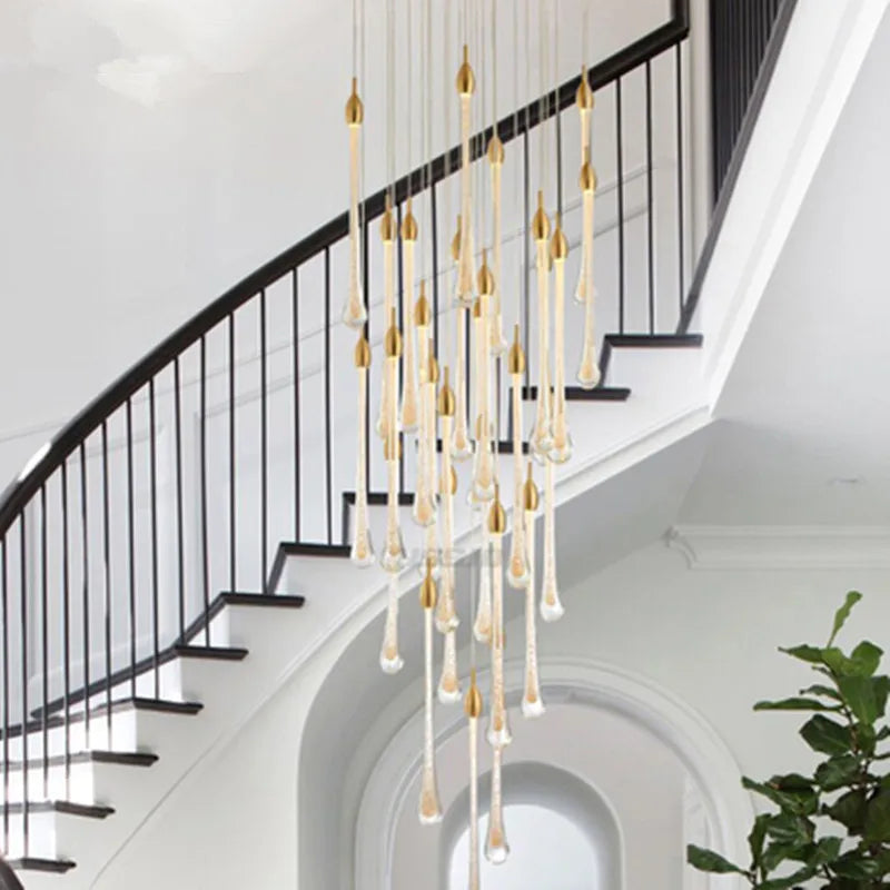 Luxury Crystal Chandelier - Gold Rectangle LED Staircase Dining Kitchen Lighting