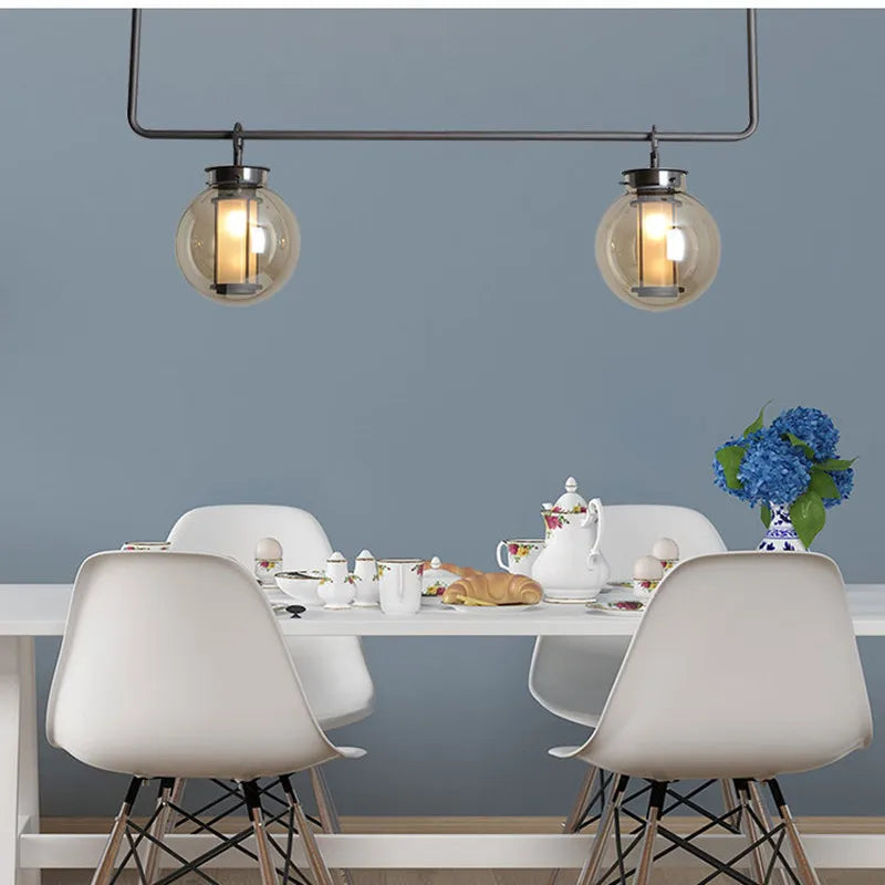Chandelier: Industrial Metal Glass Ball Lighting for Retro Restaurant and Living Room