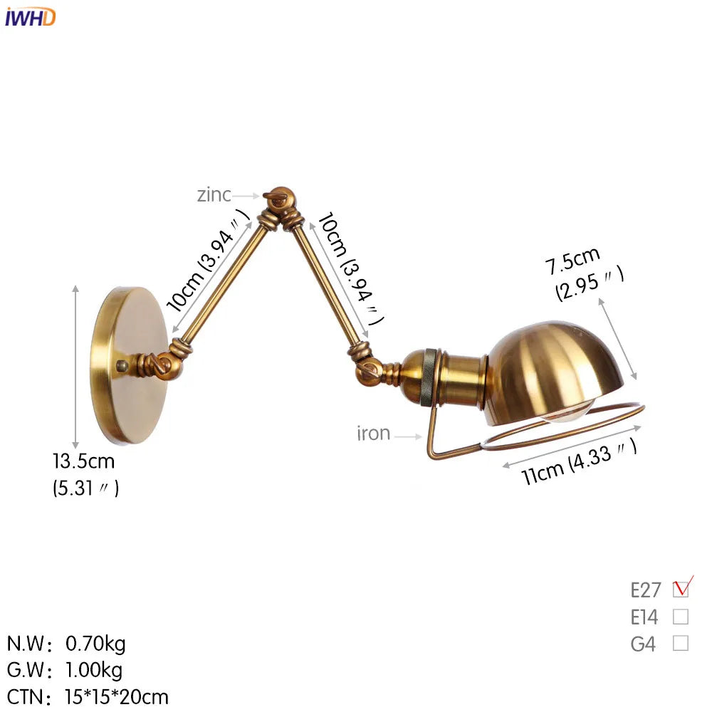 Antique Black Wall Lamp Vintage Industrial Sconce LED Applique Murale