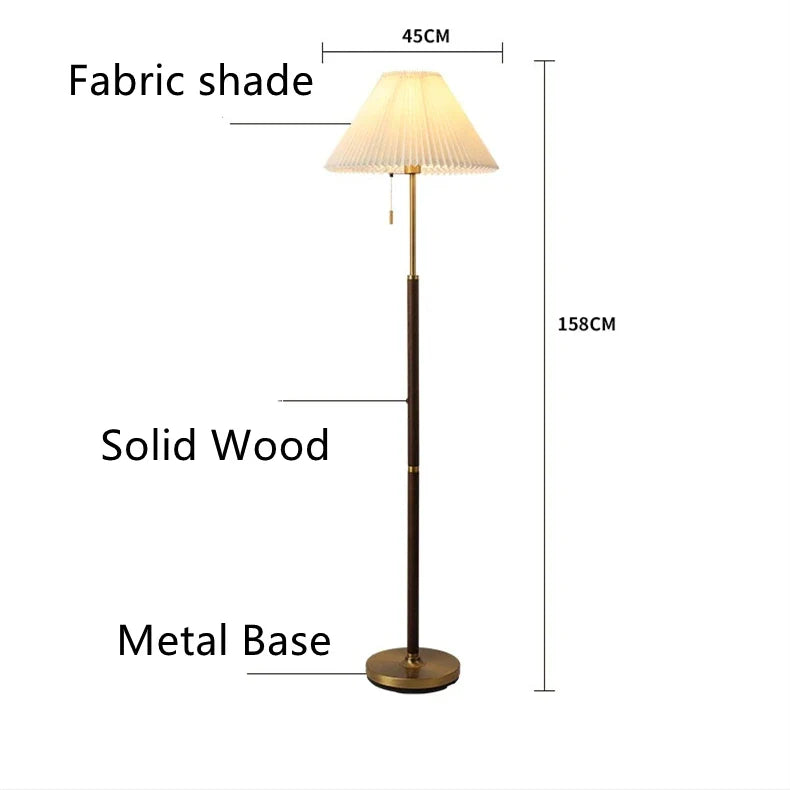 Pleated Wood Floor Lamp with White Fabric Shade