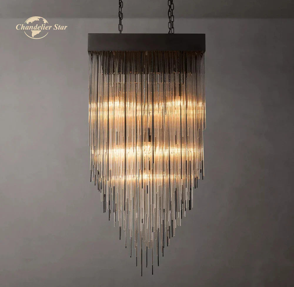 Cascada LED Glass Chandelier: Stylish Square Pendant Light for Home Decor