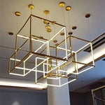 Luxury Golden Square LED Chandelier | Modern Art Design for Living Room Lobby