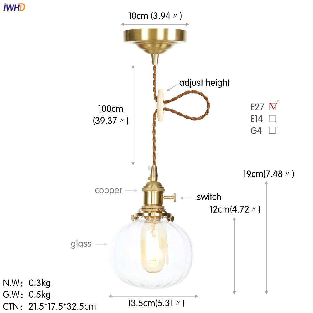 Afralia™ Nordic White Glass Copper Pendant Light with Switch for Home, Bar, and Cafe