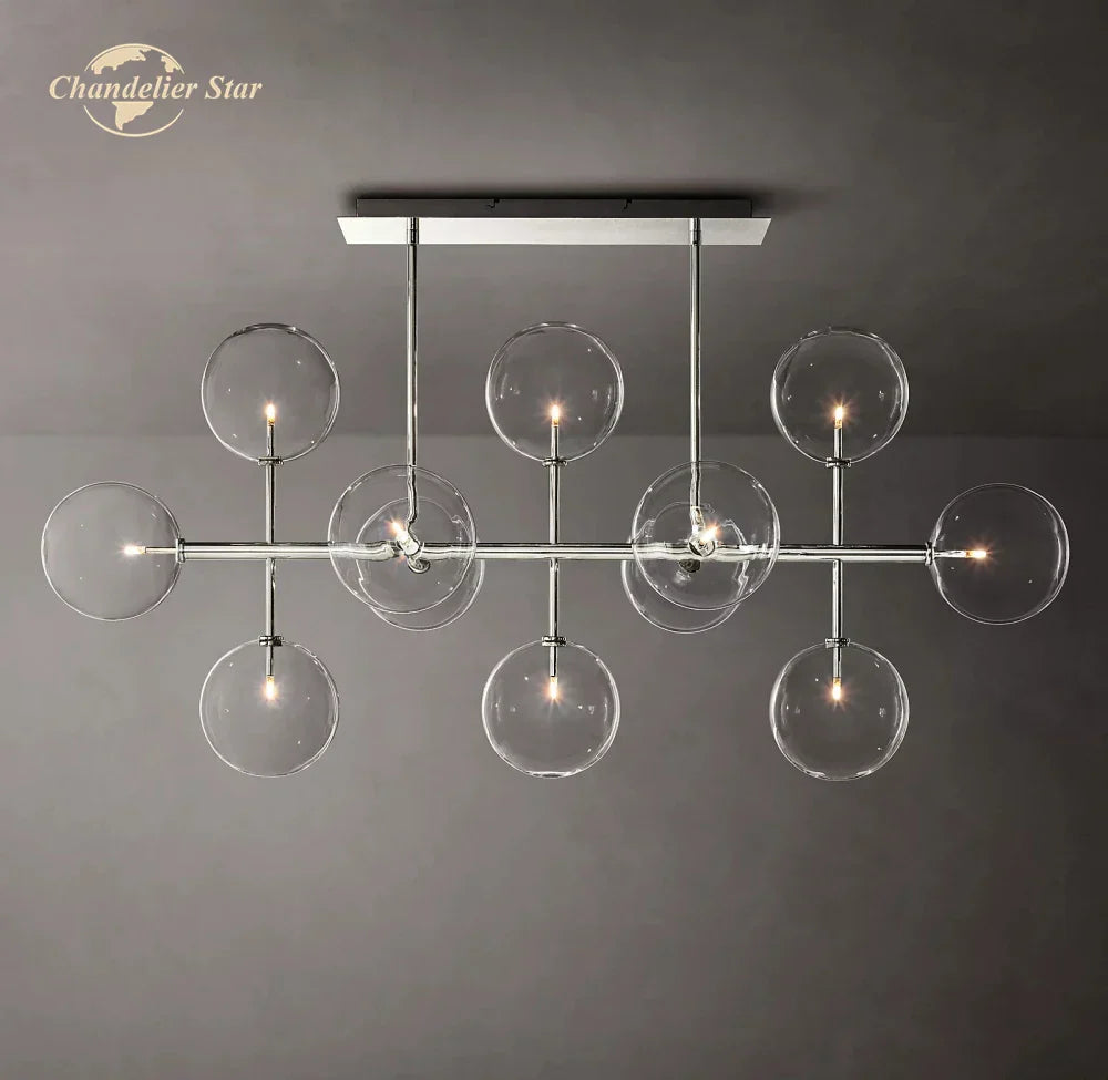 Farmhouse Clear Glass Linear Chandelier - Rustic Chic Pendant Lighting for Dining Room