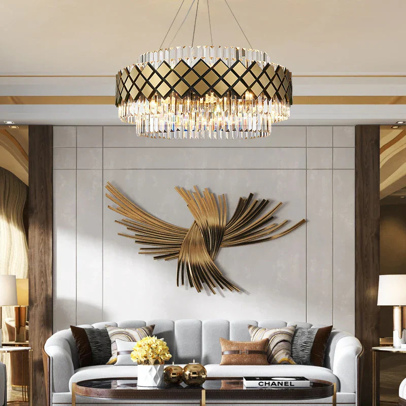 Gold LED Crystal Clear Art Deco Chandelier for Foyer